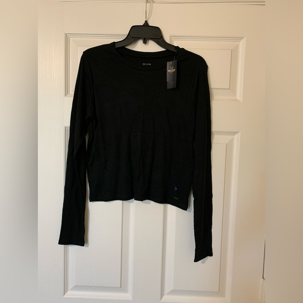 Hollister Fitted Ribbed Long Sleeve Top Black Size Large Casual Chic